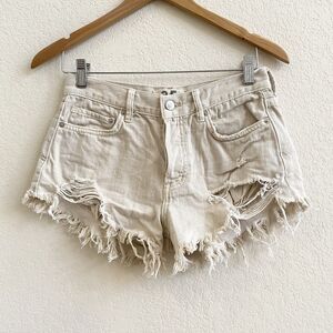 Free People Denim Shorts Womens‎ 25 Beige Cutoff Mid-Rise Button Fly